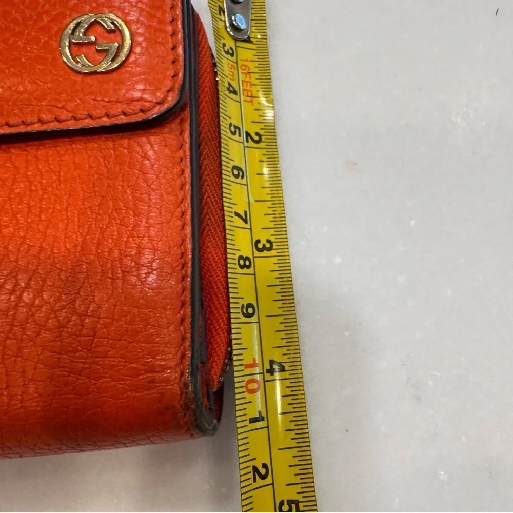 GUCCI women’s long wallet interlocking G pebbled leather Orange EUC
